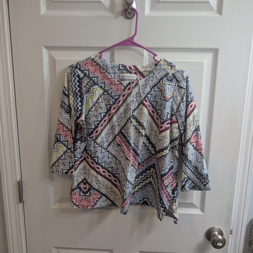 Alfred Dunner Multicolor Crew Neck 3/4 Sleeve Beaded Top - Size MP
